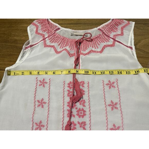 Sfera Peasant Top Womens Medium White & Pink Embroidered Cotton Boho Tank - Picture 5 of 5
